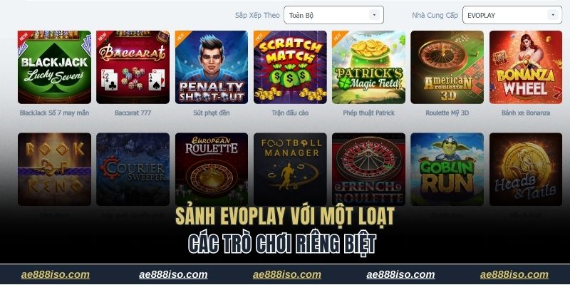 Sảnh Evoplay với một loạt các trò chơi riêng biệt